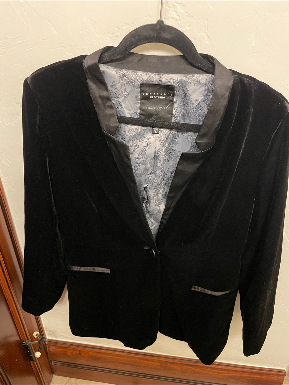 Sanctuary Black Velvet Sport Coat with Satin Trim